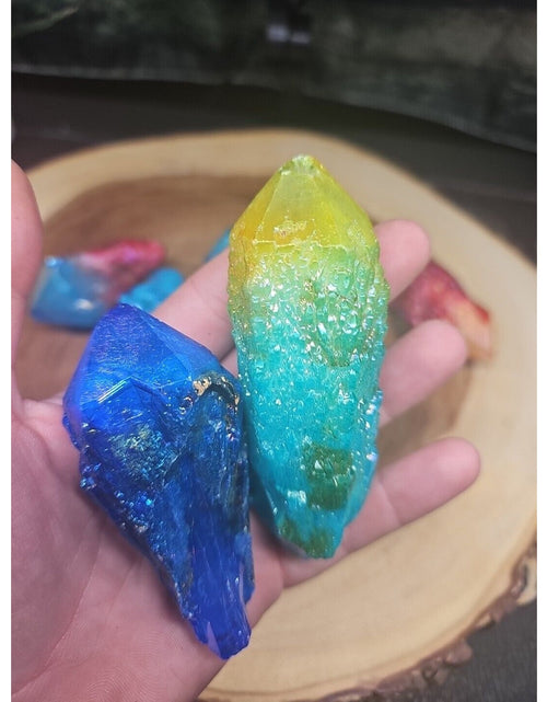Load image into Gallery viewer, 1.75LB 7Pcs Rainbow Aqua Aura Quartz Crystal Cluster Points Titanium Coating
