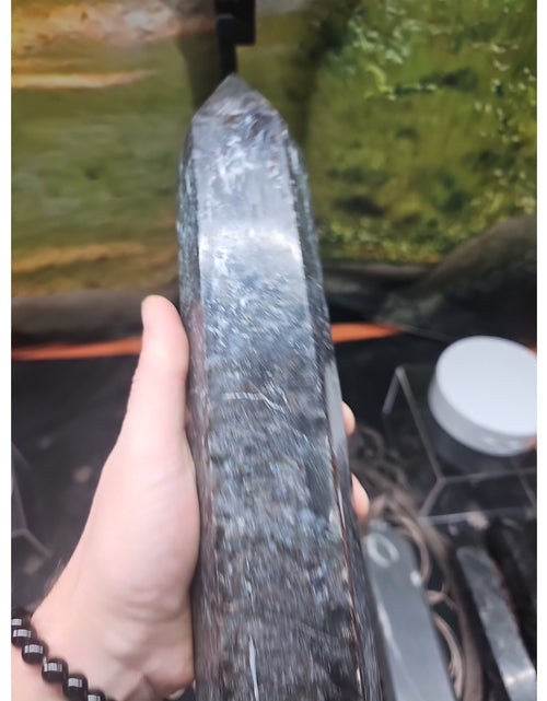 Load image into Gallery viewer, 6lbs 13in Tall Arfvedsonite Garnet Blue Flashes Crystal Point
