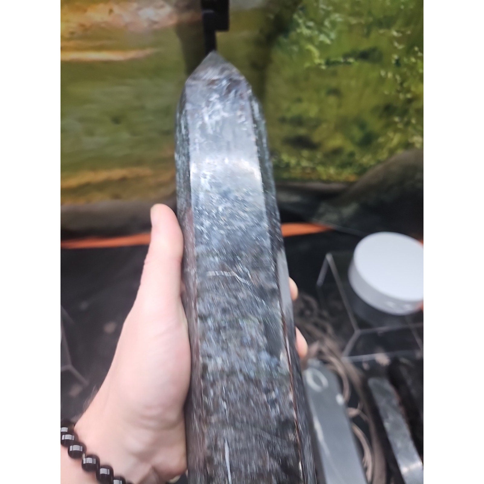 6lbs 13in Tall Arfvedsonite Garnet Blue Flashes Crystal Point