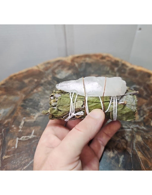 Load image into Gallery viewer, Bay Leaf wrapped crystal W/ Huge White Quartz Healing
