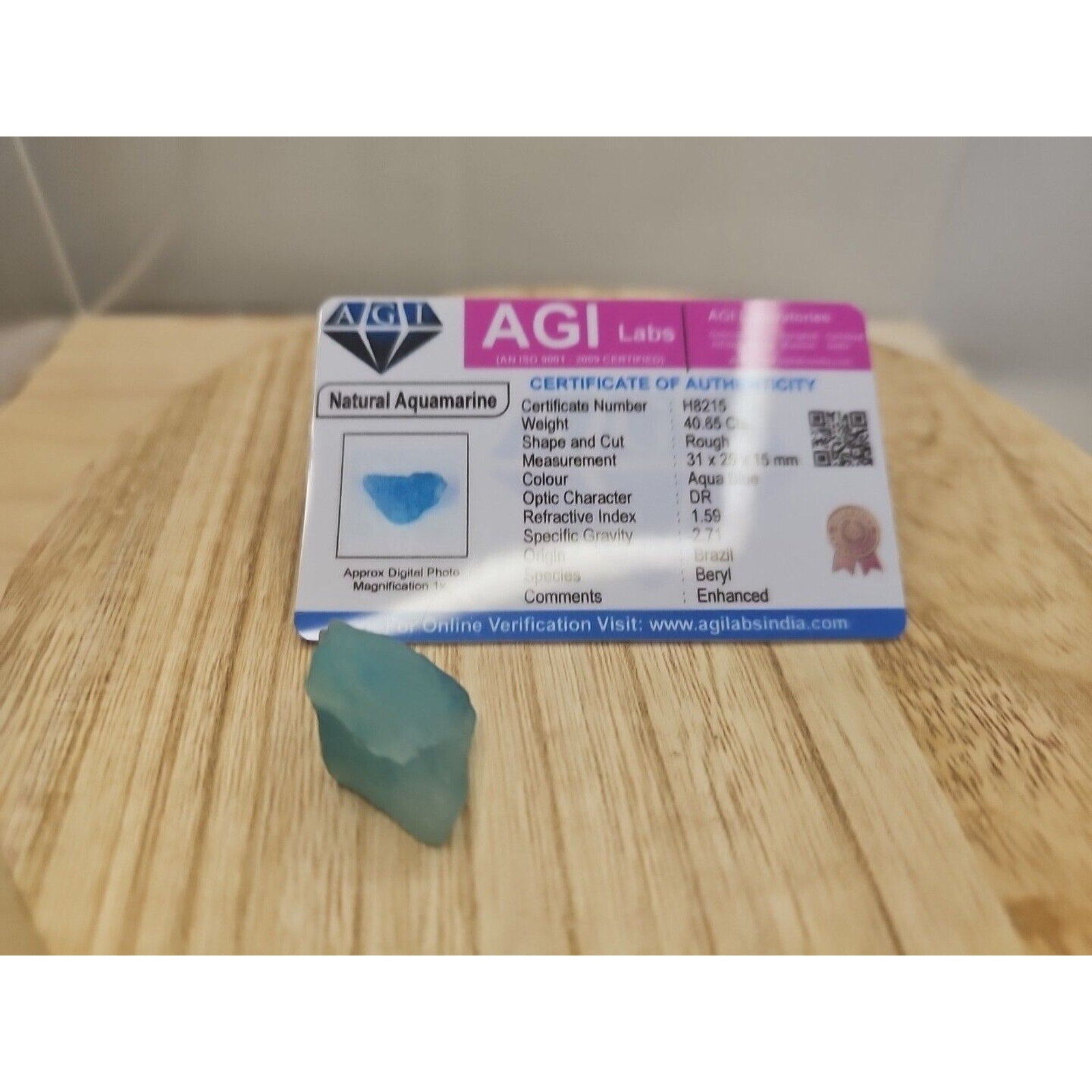 Stone, Natural AQUAMARINE w/ Card