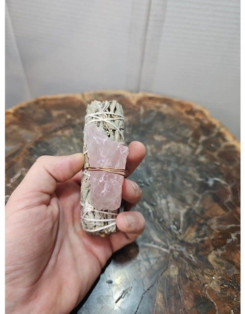 Load image into Gallery viewer, Sage wrapped crystal W/ Huge Rose Quartz Healing
