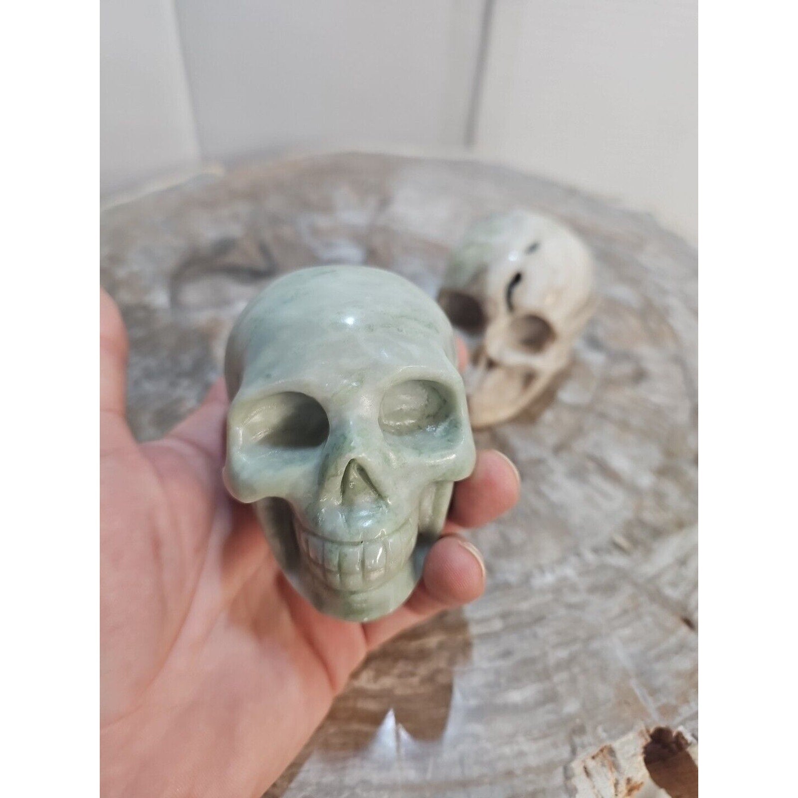 2.18LB 2Pcs Natural Jasper Calcite Skulls Crystal Carving Mixed Stones Healing