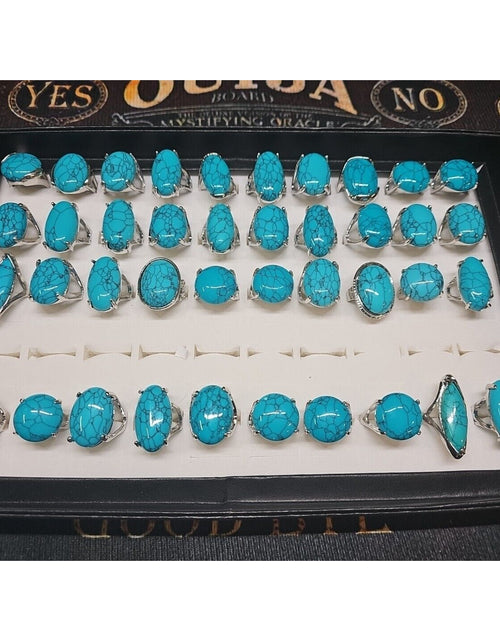 Load image into Gallery viewer, Wholesale Stone Ring Lot 40pcs W/ Box Multiple sizes Turquoise pattern
