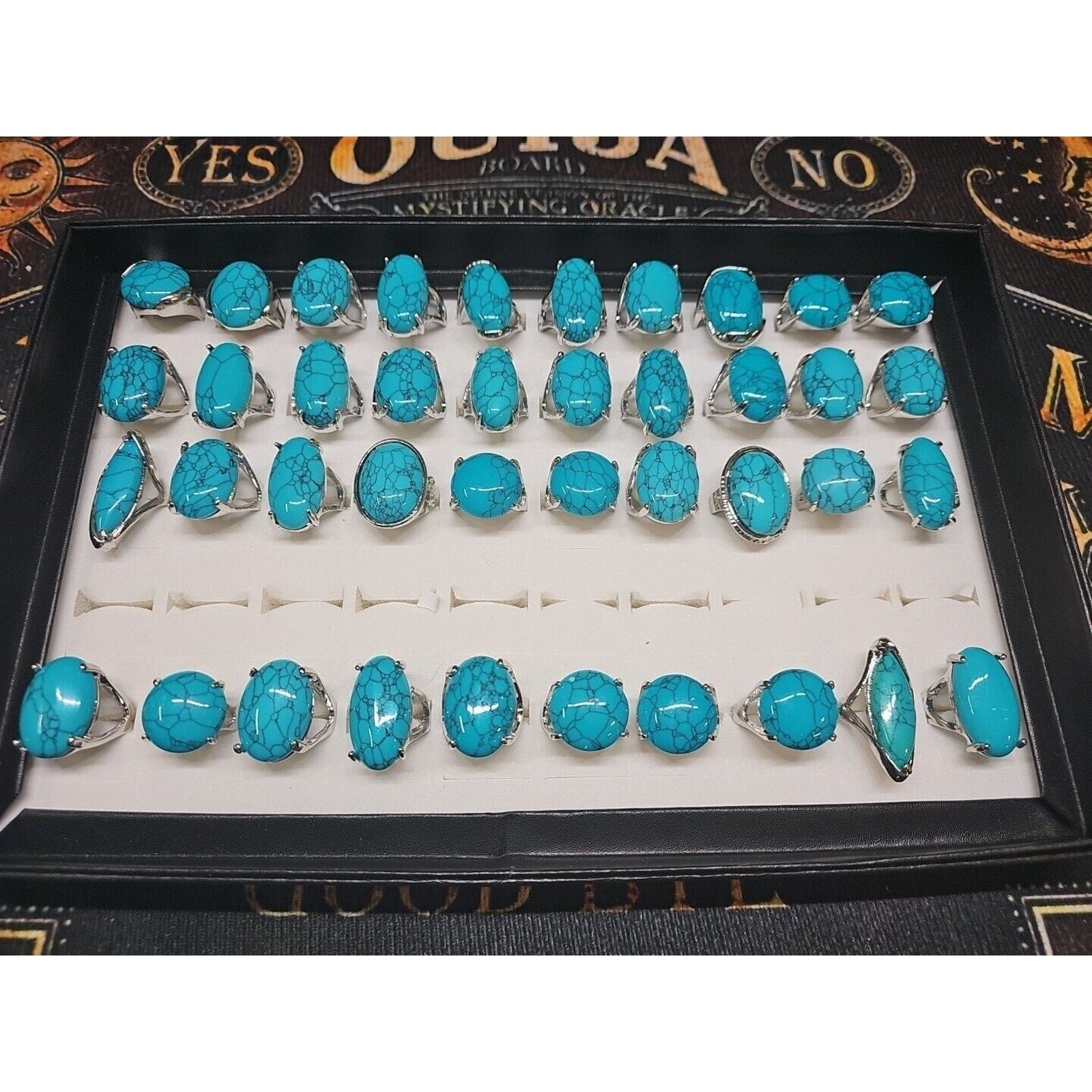 Wholesale Stone Ring Lot 40pcs W/ Box Multiple sizes Turquoise pattern