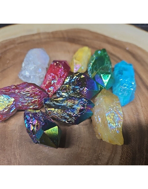 Load image into Gallery viewer, 10Pcs .68lbs Rainbow Aqua Aura Quartz Crystal Points Titanium Coating B1
