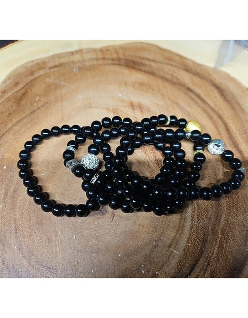 Load image into Gallery viewer, Natural Obsidian Stone Bracelets 5pc Set
