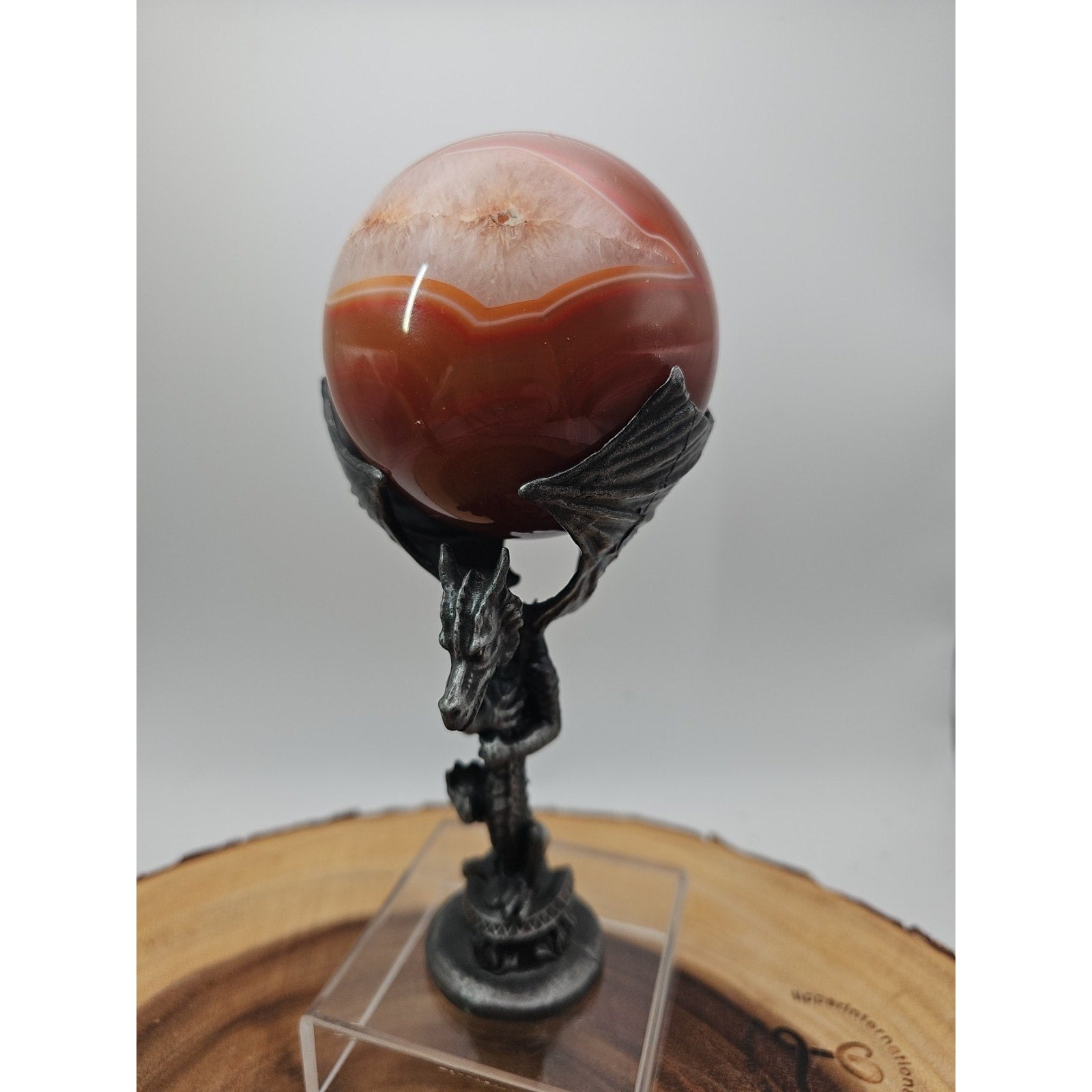1.3lb 75mm Carnelian Quartz W/Dragon Stand