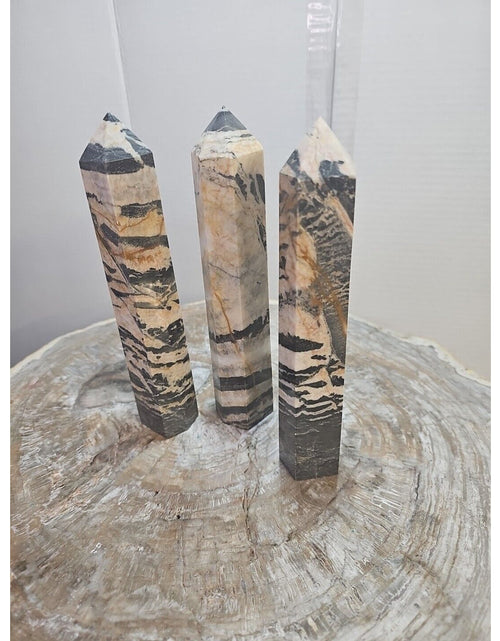 Load image into Gallery viewer, 3.47LB 3Pcs Natural Zebra Rock Jasper Crystal Point Tower Healing Sinkiang
