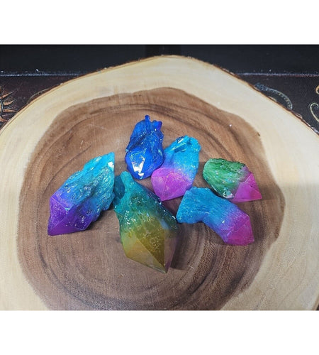 6Pcs 1.41lbs Rainbow Aqua Aura Quartz Crystal Points Titanium Coating B2