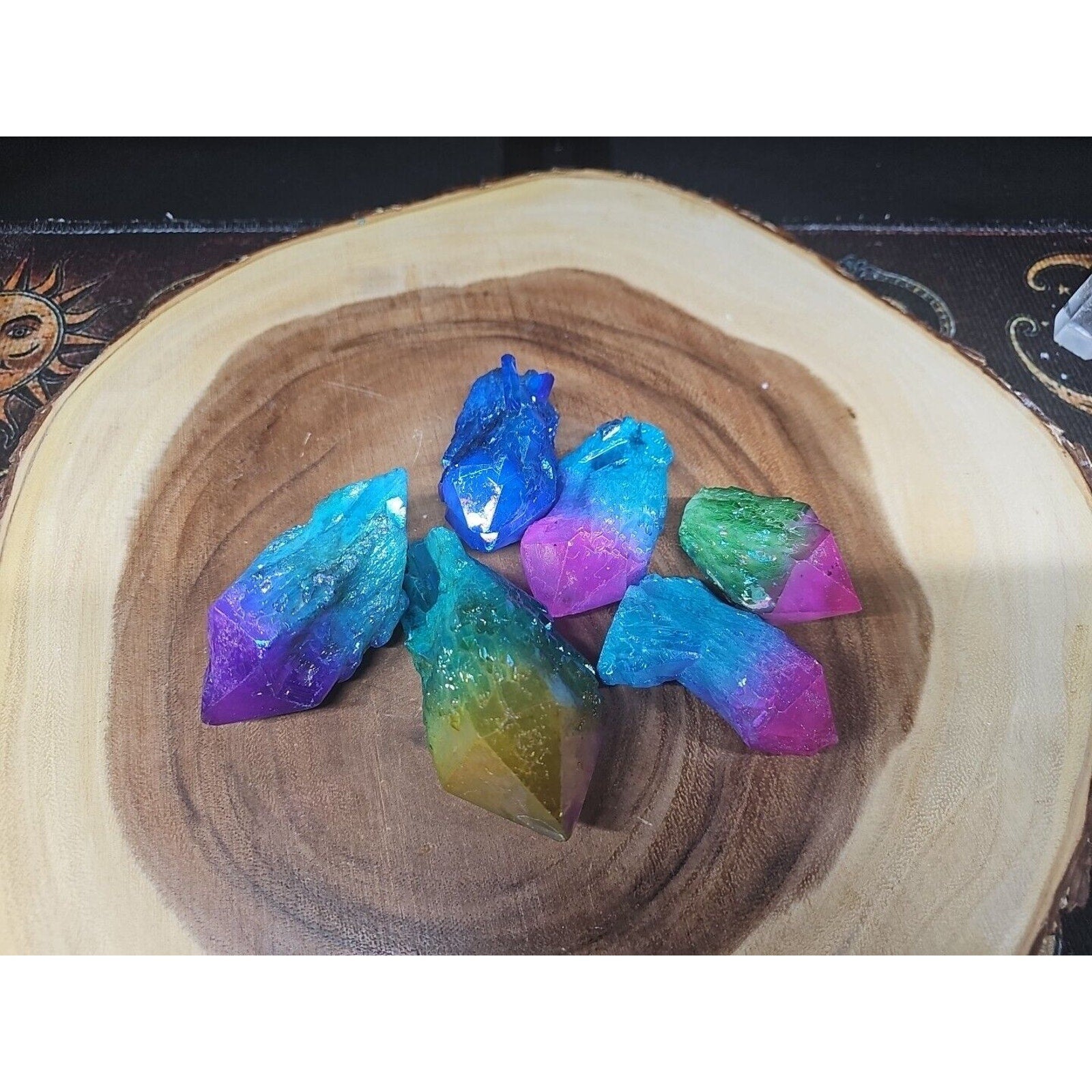 6Pcs 1.41lbs Rainbow Aqua Aura Quartz Crystal Points Titanium Coating B2