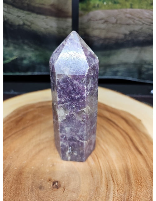 Load image into Gallery viewer, 1ea Natural Purple Mica Lepidolite Crystal Point Tower Africa 479g
