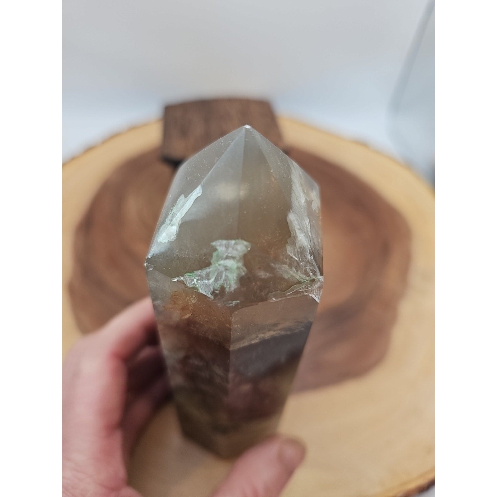1.95lb Fluorite Quartz Crystal Point W/Stand