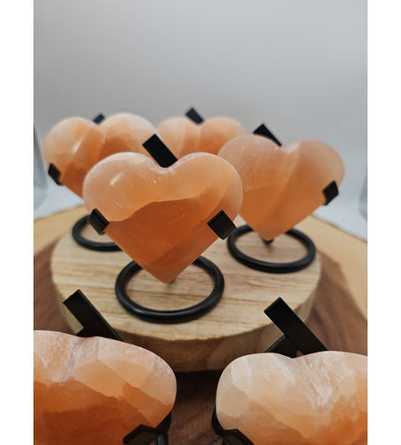 Peach Selenite Palm Stone W/stand 1each