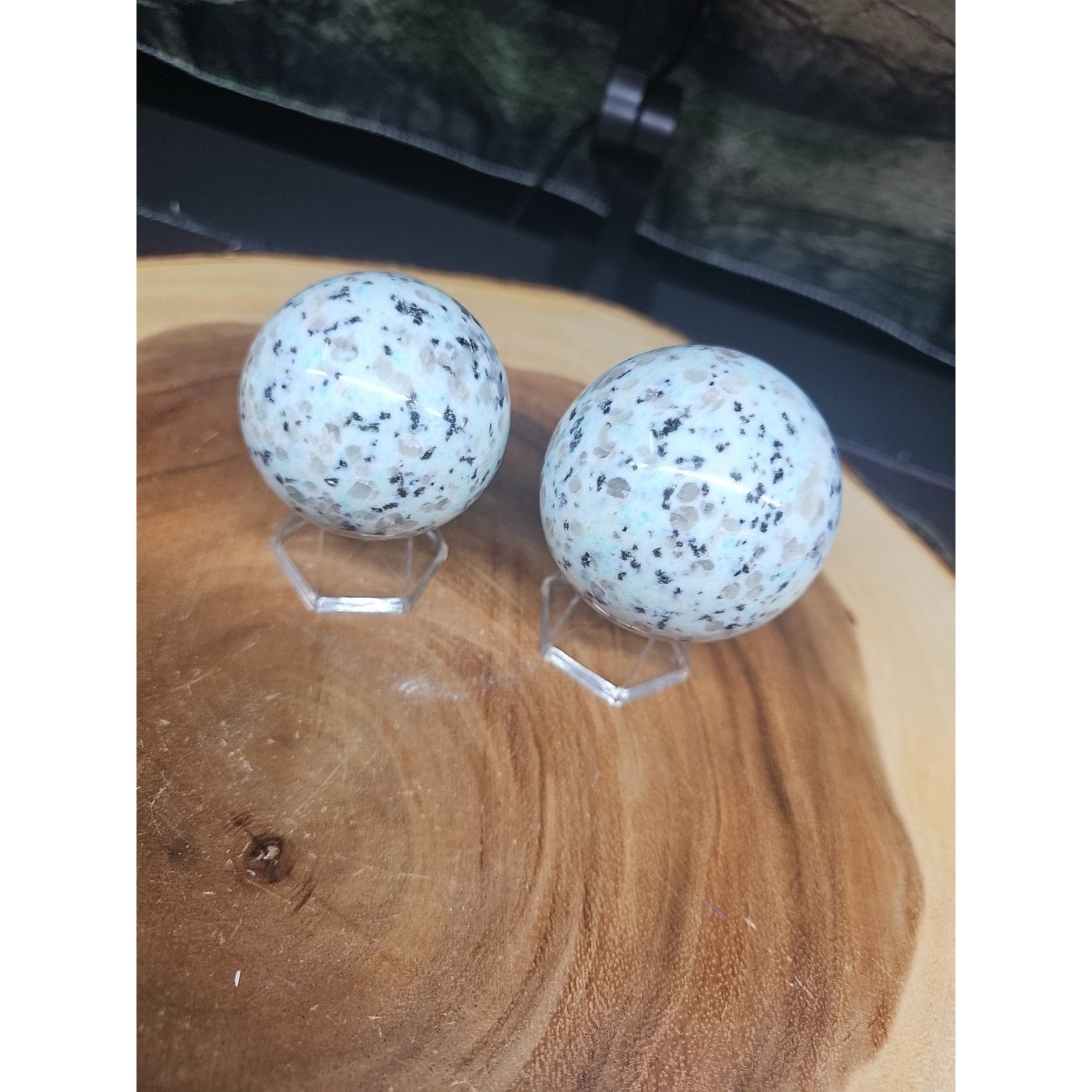 2Pcs A Set Of Natural Quartz Crystal Jasper Sphere Ball Polished 50-60mm &stand