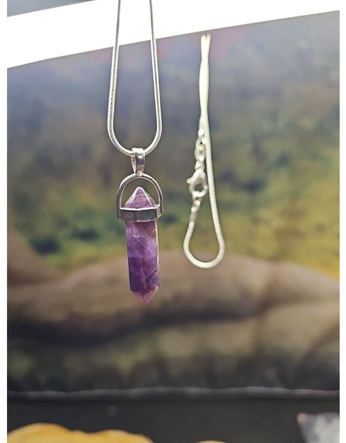 Load image into Gallery viewer, Amethyst Crystal Necklace 16in Silver Chain
