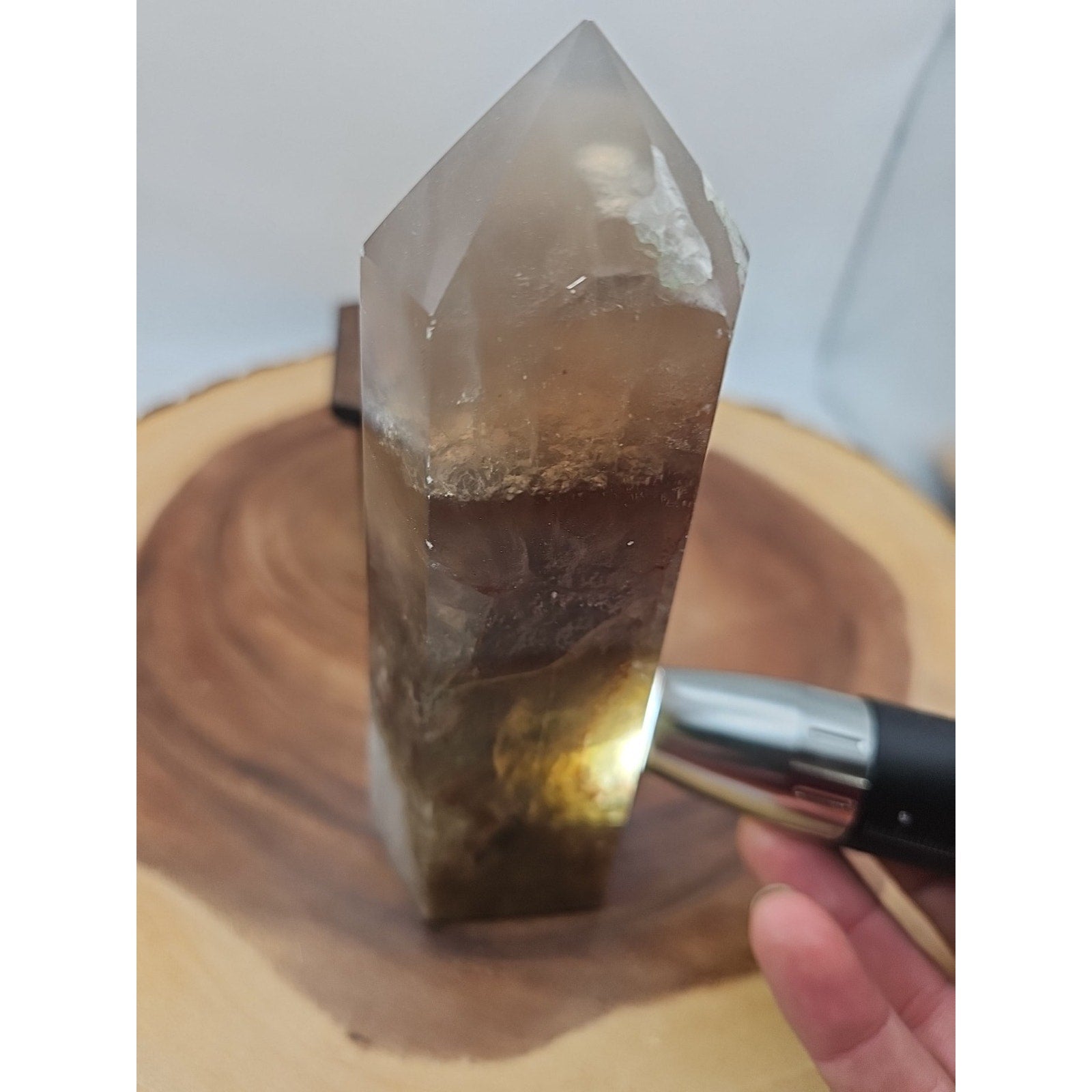 1.95lb Fluorite Quartz Crystal Point W/Stand
