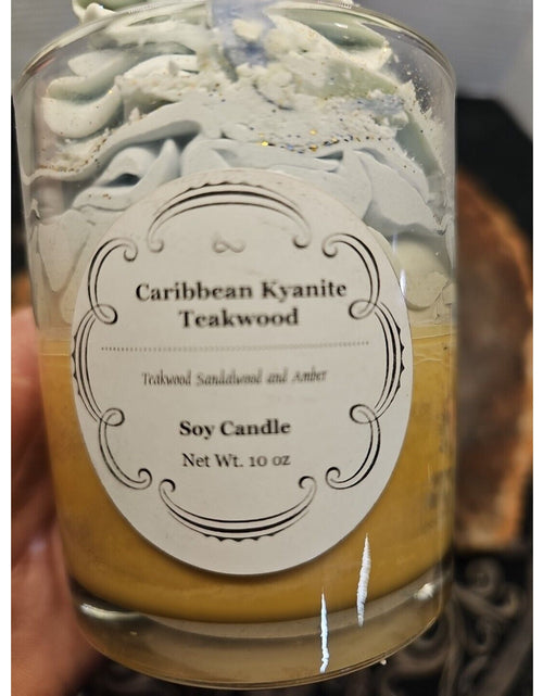 Load image into Gallery viewer, Kyanite Teakwood Candle 10oz Soy W/ Real Stones
