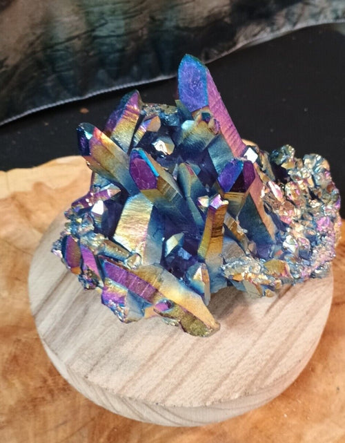 Load image into Gallery viewer, 1.27 Lb Rainbow Aqua Aura Quartz Crystal Cluster Points Titanium Coating
