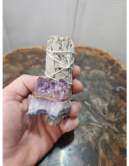 Load image into Gallery viewer, Sage wrapped crystal W/ Huge Amethyst Quartz Healing
