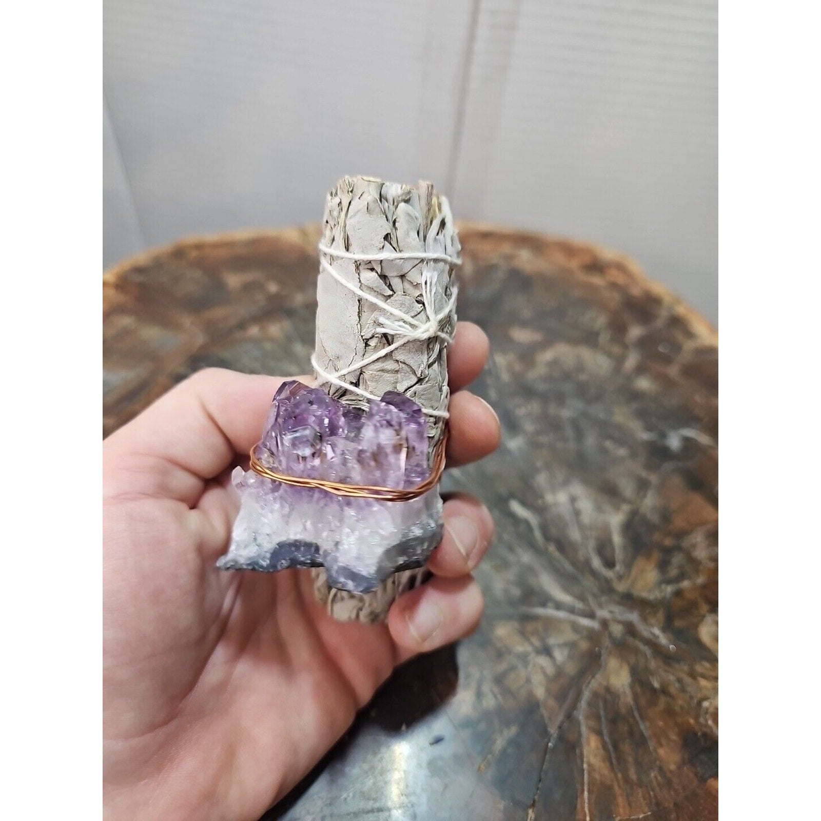 Sage wrapped crystal W/ Huge Amethyst Quartz Healing