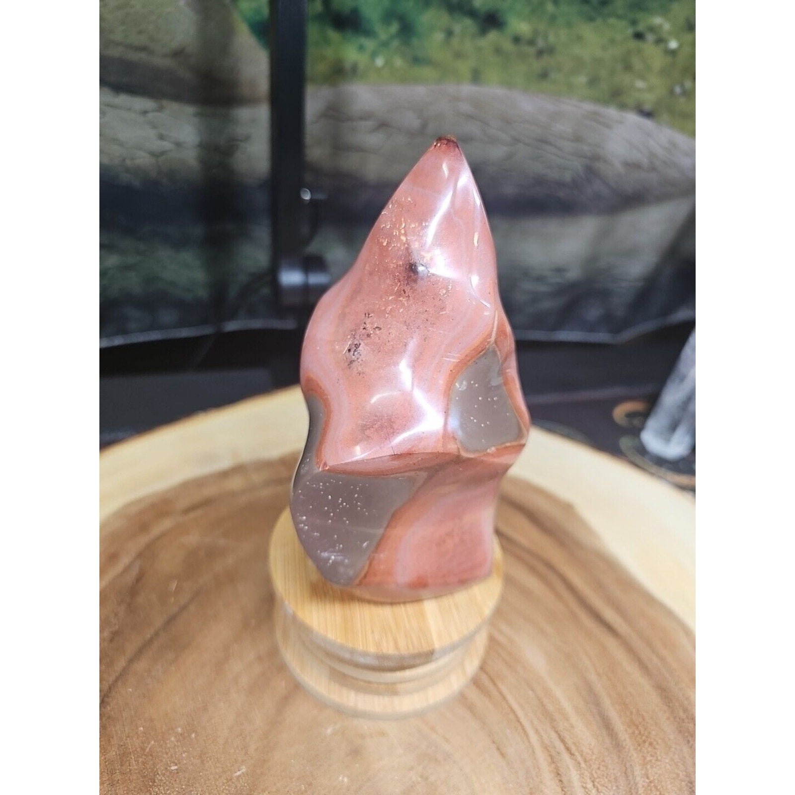 1.25LB 1Pcs Natural Polychrome Ocean Jasper Crystal Flame Point Carved Healing