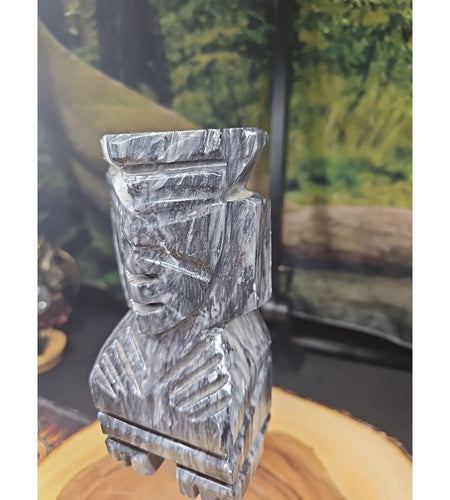 Carved Onyx Stone Aztec Mayan Tiki Sculpture 7in Tall 4lbs