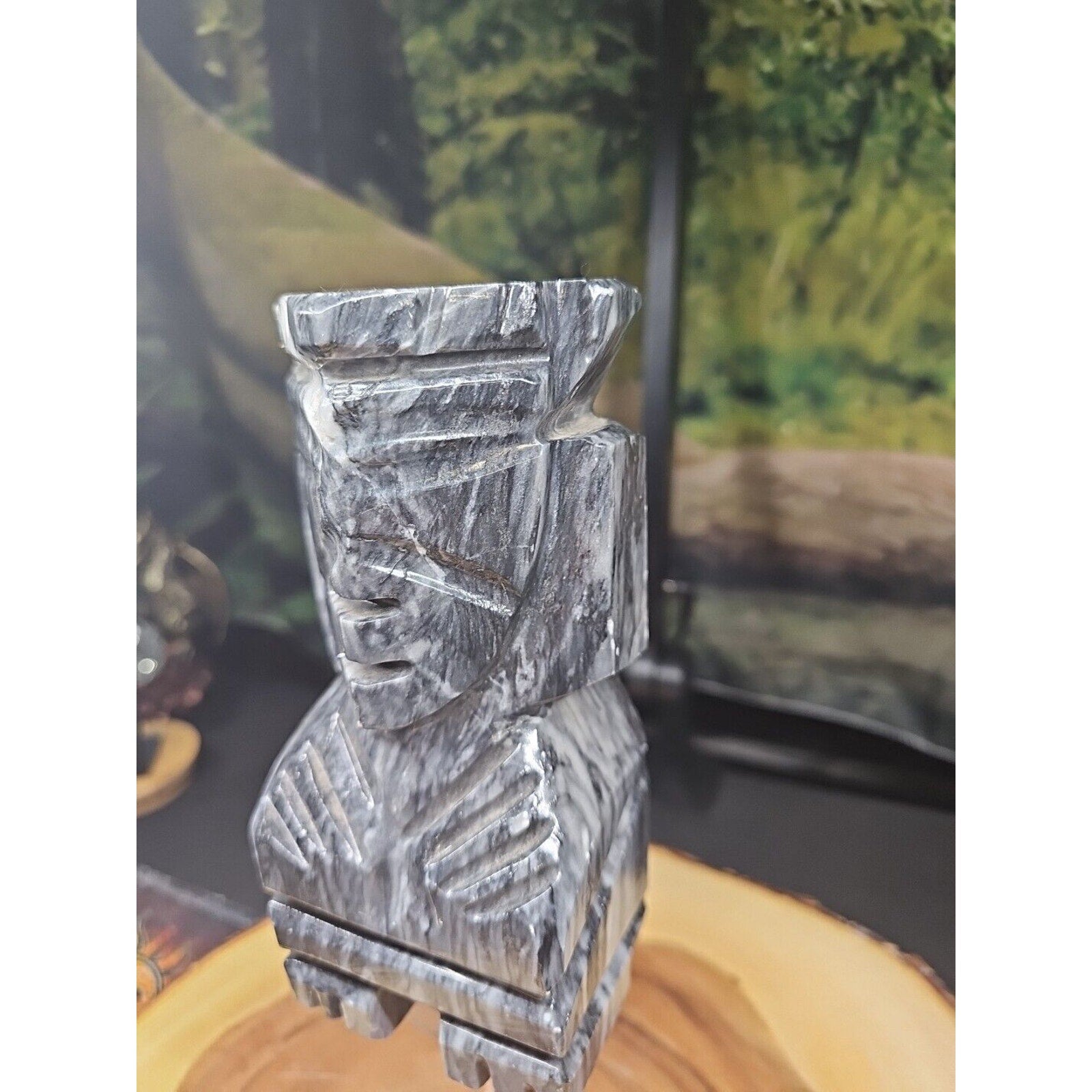 Carved Onyx Stone Aztec Mayan Tiki Sculpture 7in Tall 4lbs