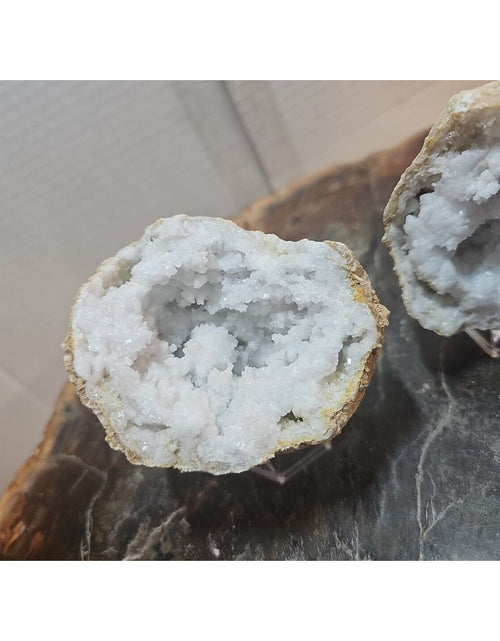 Load image into Gallery viewer, 1.18lbs Pair Geode Crystal Moroccan Quartz W /Stands
