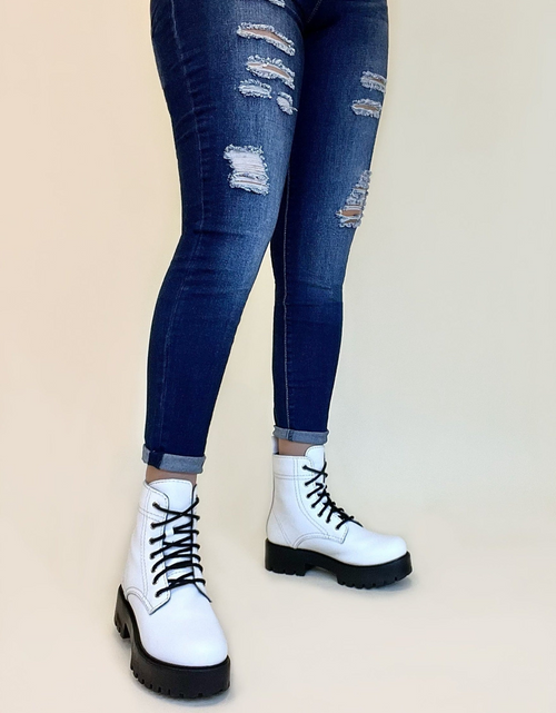 Load image into Gallery viewer, Alice White Heeled Combat Boot
