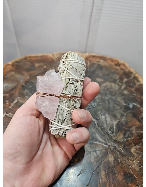 Load image into Gallery viewer, Sage wrapped crystal W/ Huge Rose Quartz Healing
