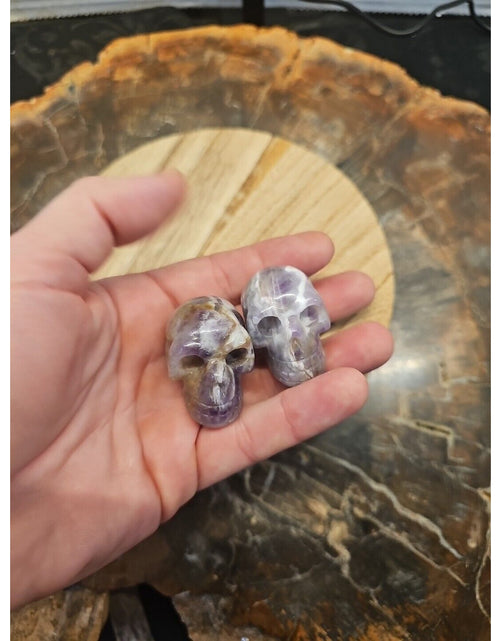 Load image into Gallery viewer, 1 Pair DREAM AMETHYST CRYSTAL SKULLS 93g BEAUTIFUL AMETHYST DISPLAY ☠️
