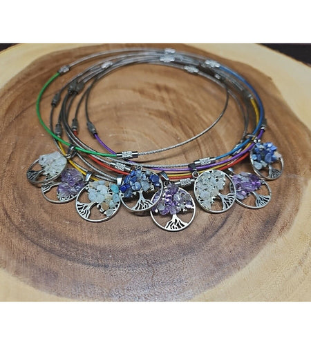 Natural stone 16in pendant necklace, stainless steel 8pc Wholesale lot