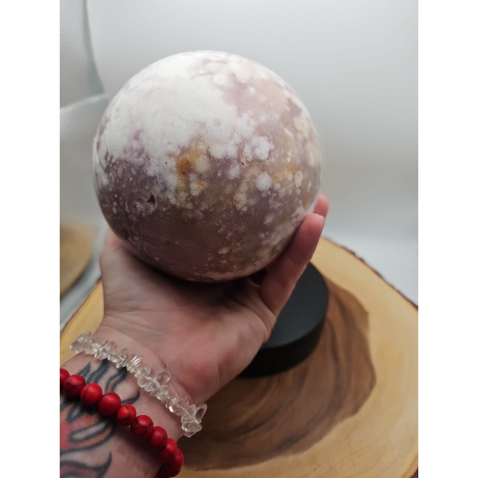6.55lbs Natural Cherry Blossom Agate Sphere Quartz Crystal Ball