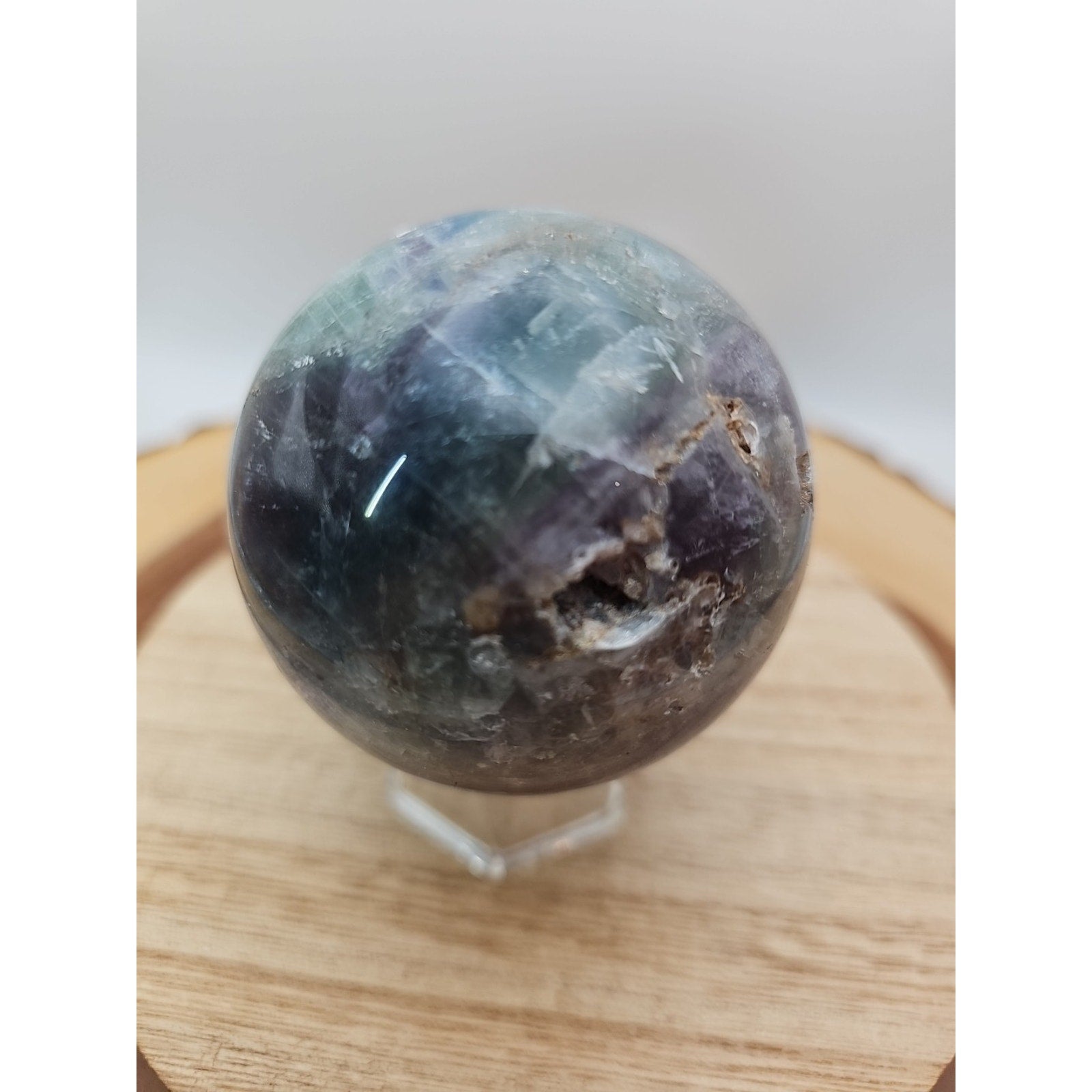 1.10lb Natural Rainbow Fluorite Quartz Crystal Sphere Ball Polished