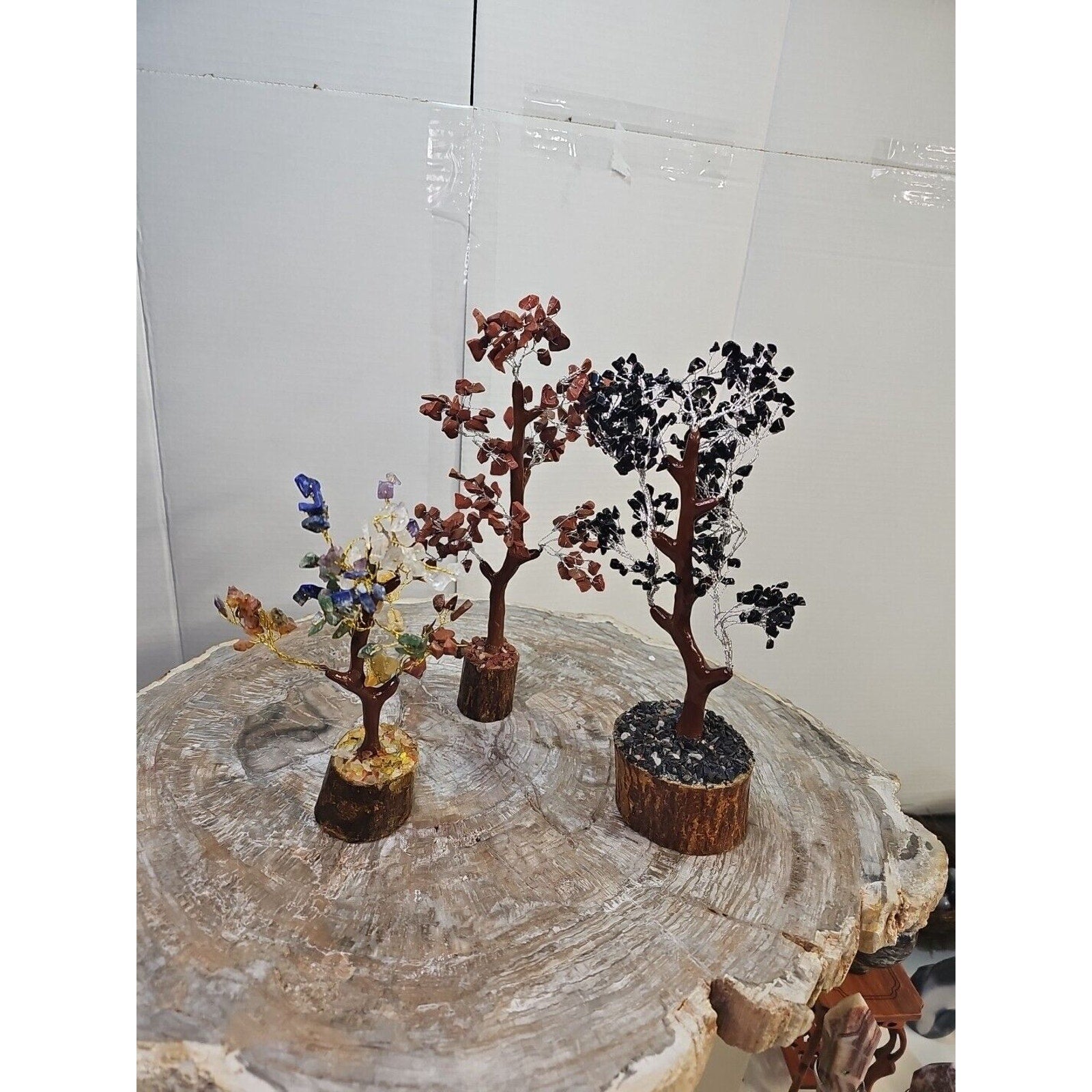 3 Pcs 300 Carnelian+Amethyst+Crystal Gemstones Golden Branches Bonsai Tree