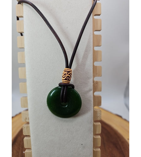 Green jade good luck pendant 16in Leather Cord
