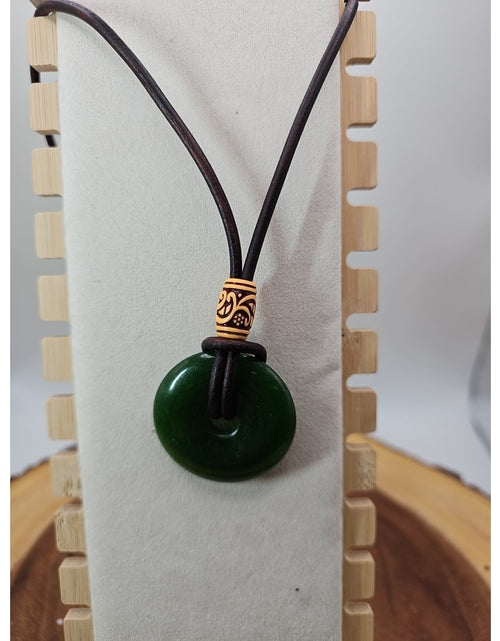 Load image into Gallery viewer, Green jade good luck pendant 16in Leather Cord
