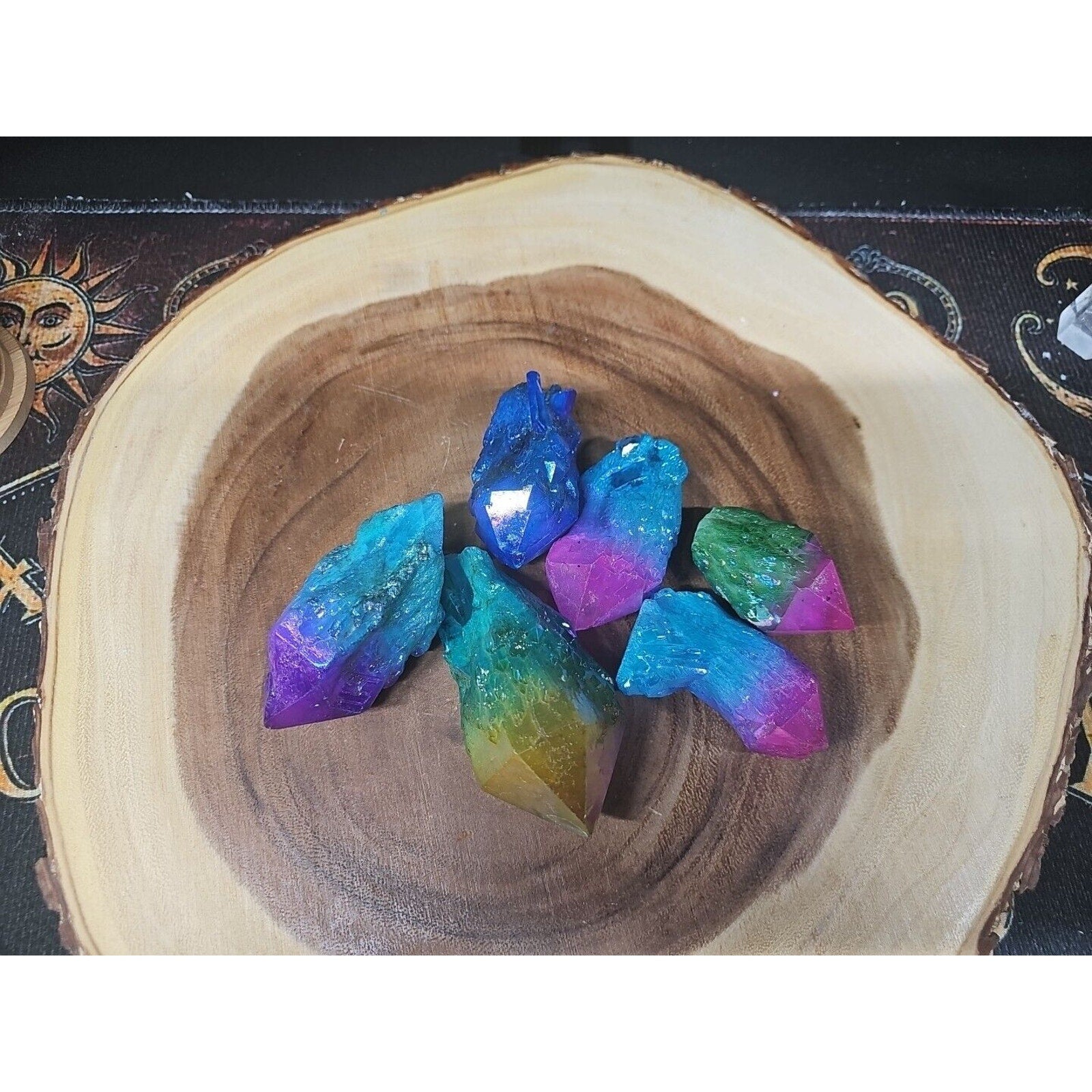 6Pcs 1.41lbs Rainbow Aqua Aura Quartz Crystal Points Titanium Coating B2