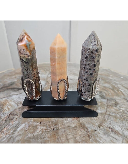 Load image into Gallery viewer, 313g 3Pcs A Set Of Natural Quartz Crystal Jasper Point Tower Polished W/STAND
