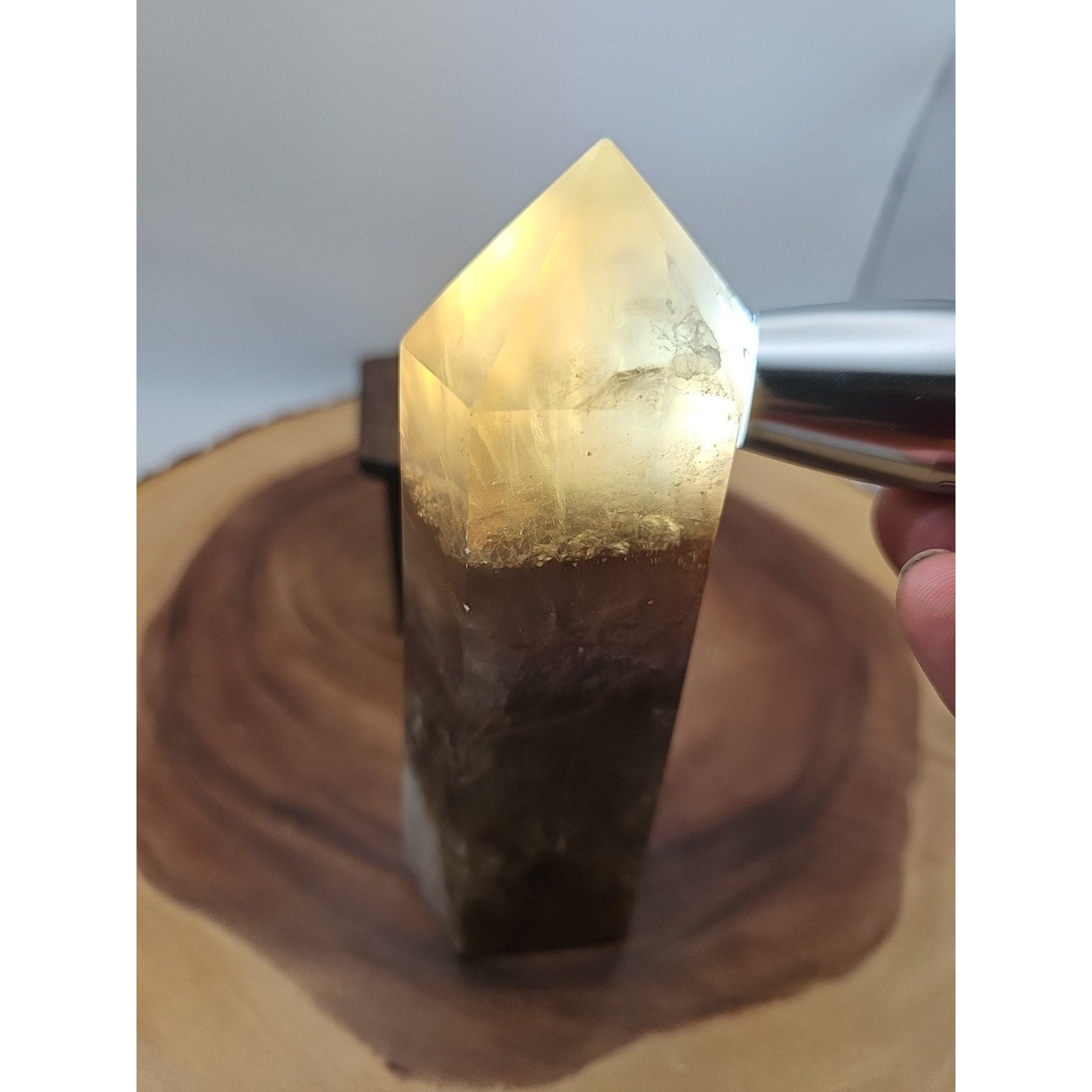 1.95lb Fluorite Quartz Crystal Point W/Stand