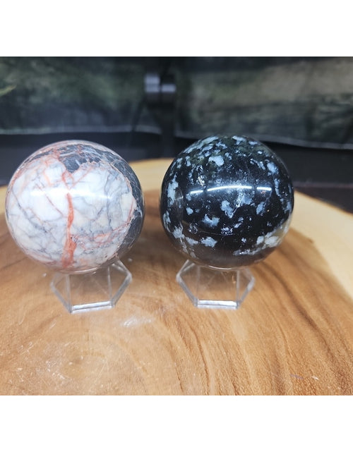 Load image into Gallery viewer, 2Pcs A Set Of Natural Quartz Crystal Jasper Sphere Ball Polished 50-60mm &amp;stand
