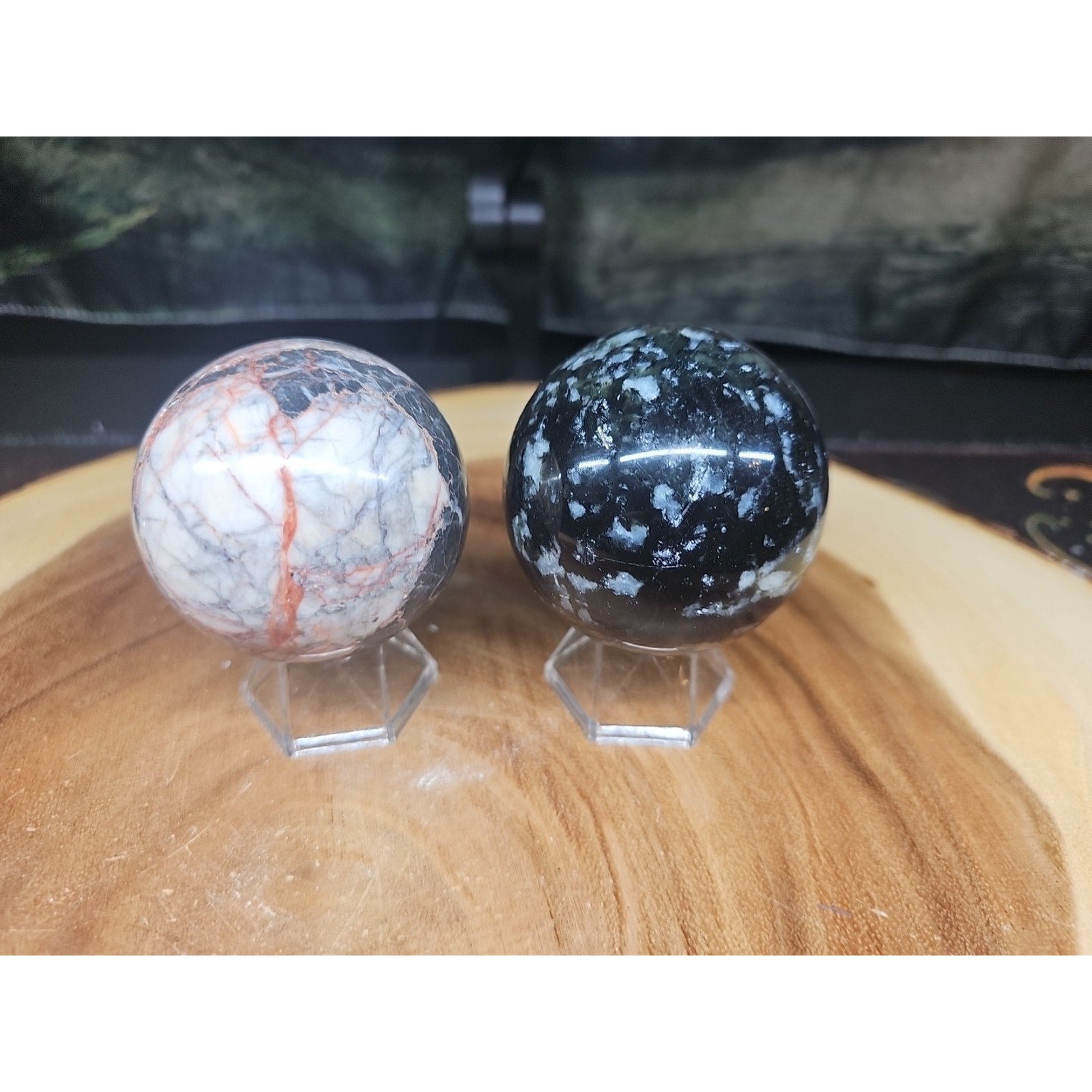 2Pcs A Set Of Natural Quartz Crystal Jasper Sphere Ball Polished 50-60mm &stand
