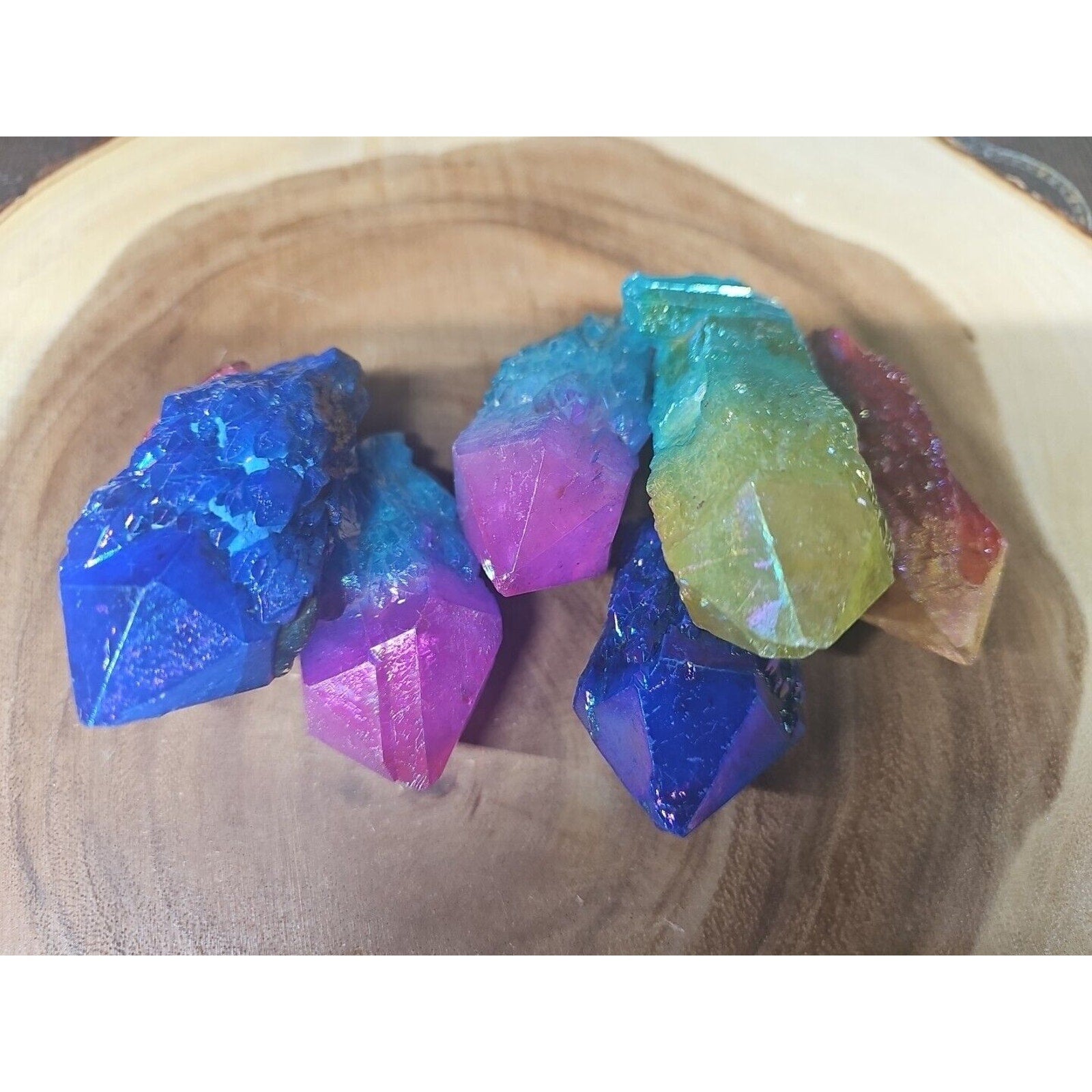1.75LB 7Pcs Rainbow Aqua Aura Quartz Crystal Cluster Points Titanium Coating