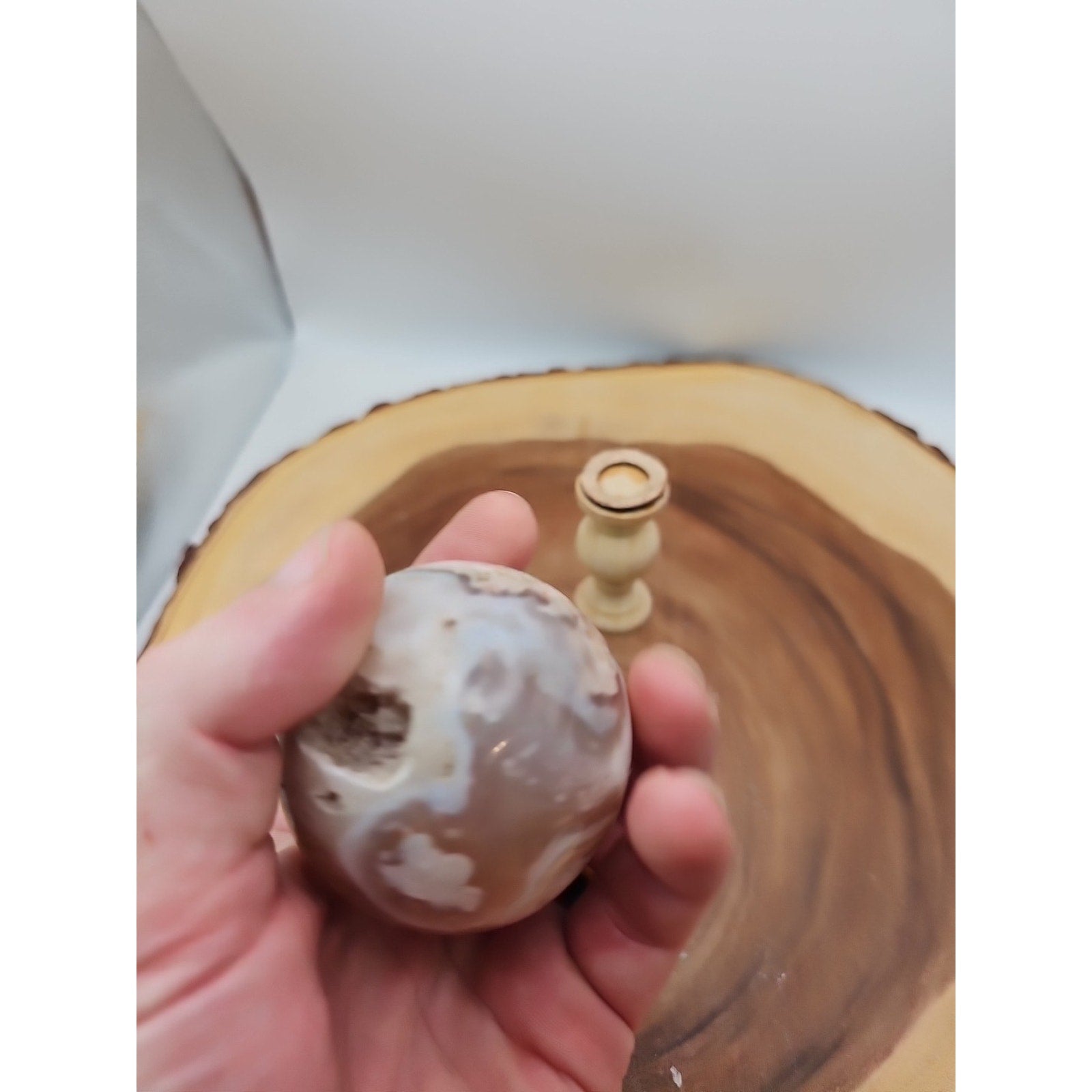 Flower agate sphere .59lbs W/stand