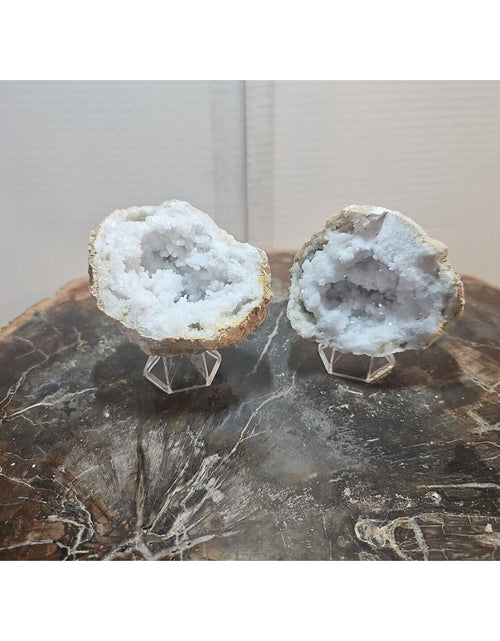 Load image into Gallery viewer, 1.18lbs Pair Geode Crystal Moroccan Quartz W /Stands
