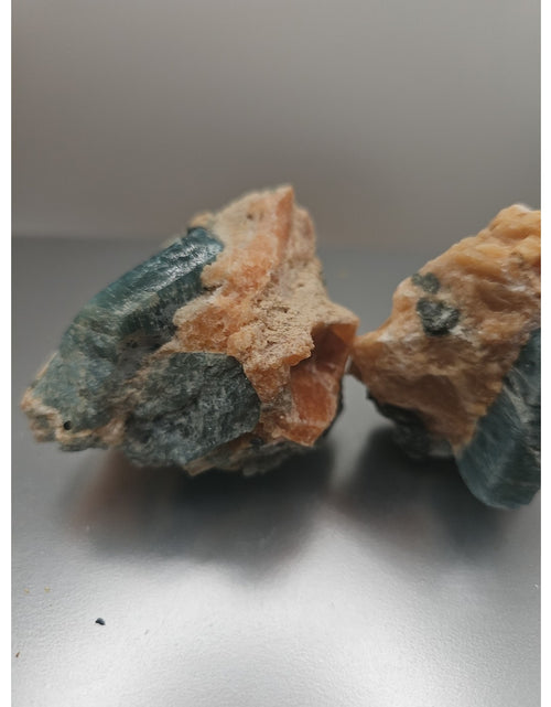 Load image into Gallery viewer, Fluorapatite On Orange Calcite 2pc Raw Specimen. 90lbs
