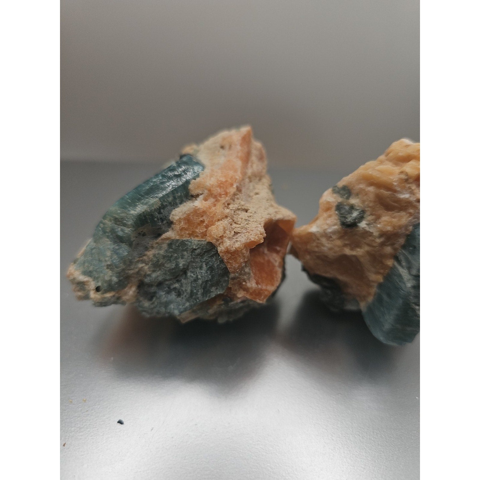 Fluorapatite On Orange Calcite 2pc Raw Specimen. 90lbs