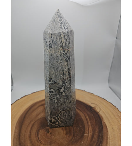 3.81LB 1Pcs Natural Gray Crazy Lace Jasper Crystal Point Tower Healing