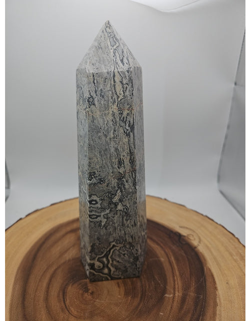 Load image into Gallery viewer, 3.81LB 1Pcs Natural Gray Crazy Lace Jasper Crystal Point Tower Healing
